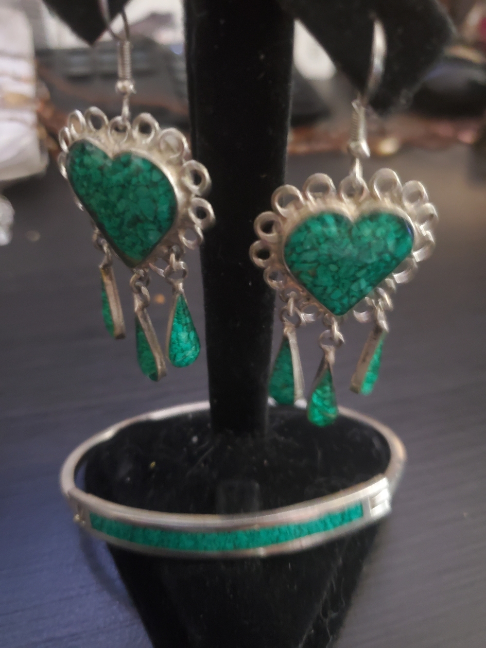 Turquoise Heart Drop Earrings with Matching Bangle